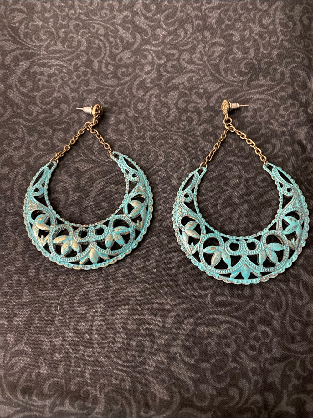 Turquoise Filigree Hoop Drop Earrings - Women's Jewelry